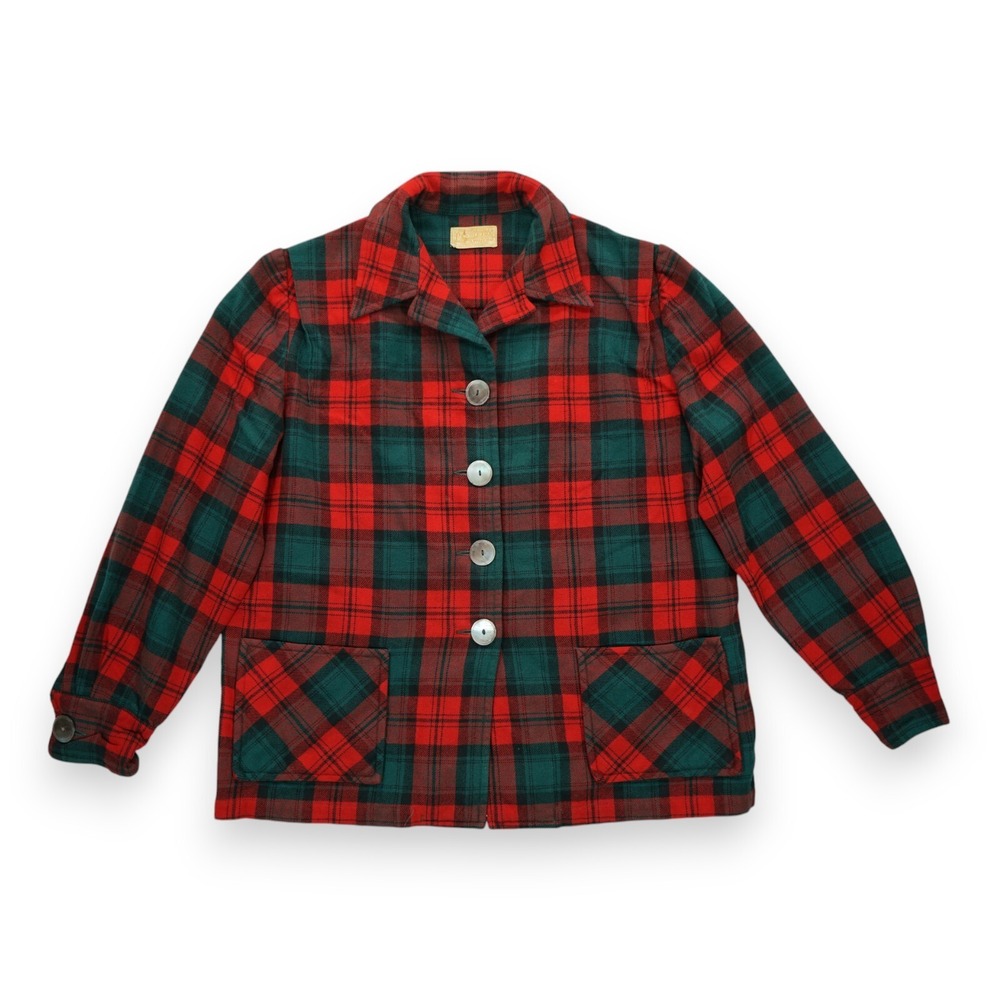 VINTAGE PENDLETON‎ 40s Wool Plaid Tartan Flannel 49er Jacket with Shell Buttons
